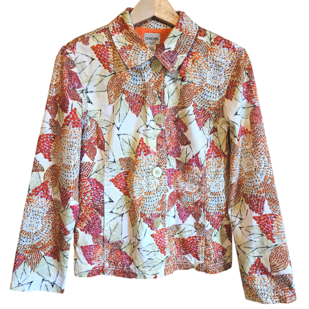Chico's Floral Sequin Embellished Jacket Multicolor Women's Size 1 (Medium/8)